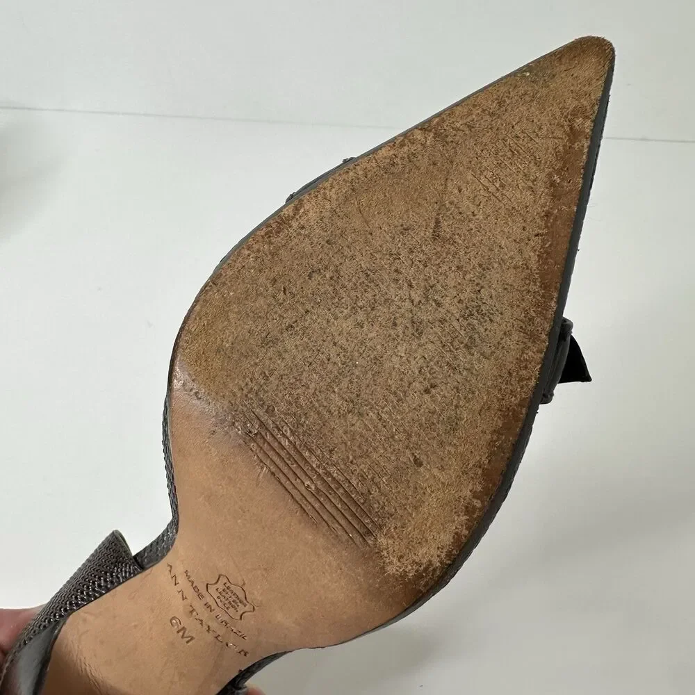 Ann Taylor D'Orsay Pumps 6M Brown‎ Snakeskin Pattern Buckle Pointed Toe 3" Heel - Picture 14 of 16